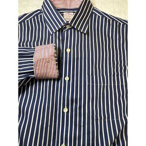 Brooks Brothers Non-Iron Supima Cotton Men's Shirt Medium Blue/White Striped Con